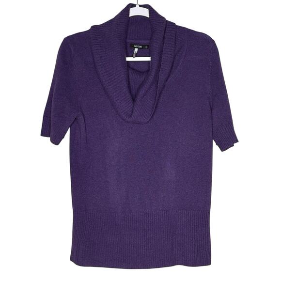 Women’s Size L Purple Sweater 100% Cashmere Cowl Neck Short Sleeve - Picture 1 of 5